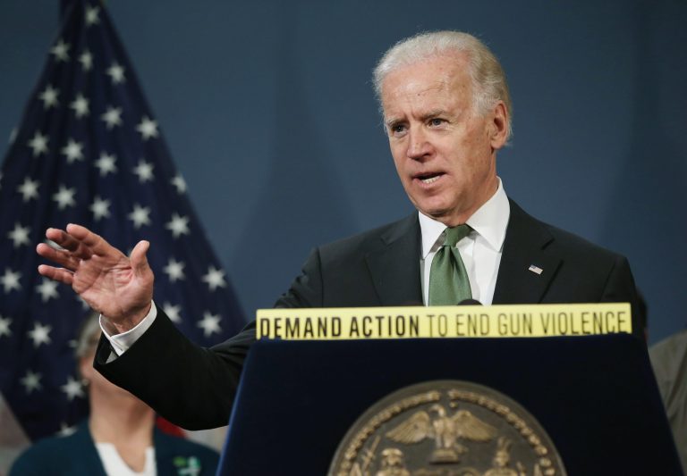 NEW YORK, NY - MARCH 21:  U.S. Vice President Joe Biden speaks in favor of gun reform legislation at a press conference on March 21, 2013 in New York City. The Vice President joined New York City Mayor Michael Bloomberg and family members of Sandy Hook shooting victims at the city hall event.  (Photo by John Moore/Getty Images)