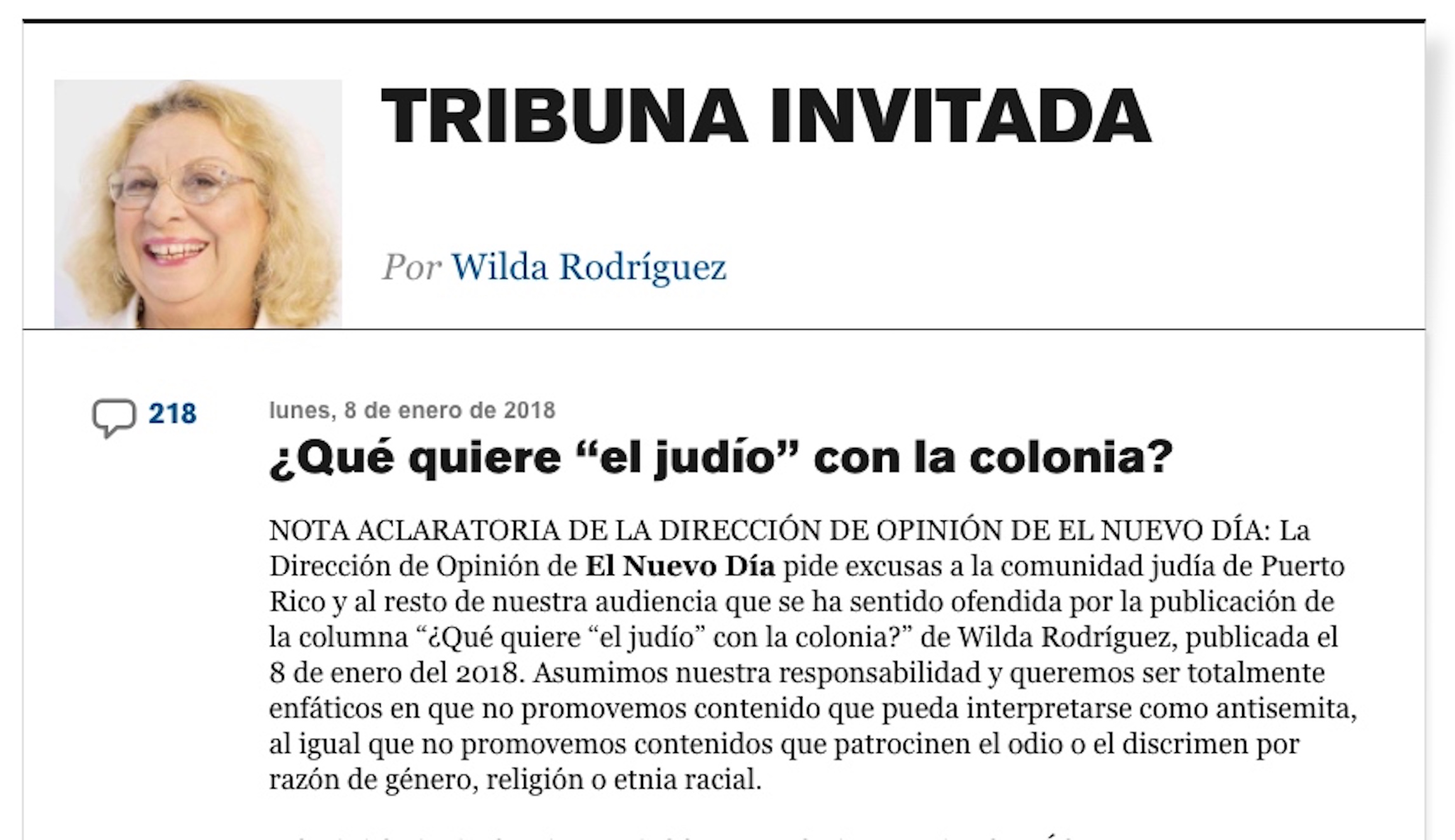 Columnist for Puerto Rico’s largest paper: I’m sorry you thought my ‘Jews control Congress’ article was anti-Semitic