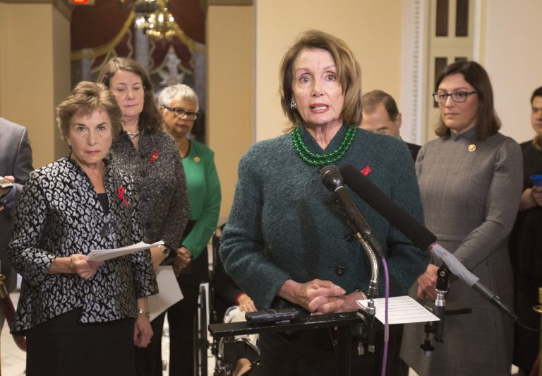 House Minority Leader Nancy Pelosi met with most of her Democratic caucus Wednesday morning to discuss the spending bill, which will likely require Democratic support to pass. (AP Photo/Pablo Martinez Monsivais)