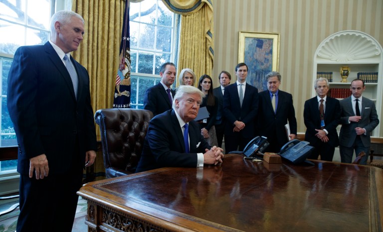 The executive actions would tighten U.S. immigration policies. (AP Photo/Evan Vucci)