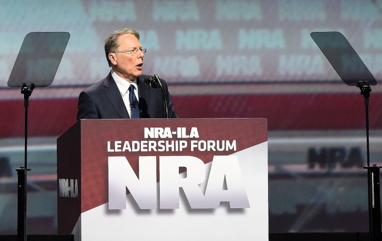 LaPierre boasted that the NRA backed Trump early in the campaign and never wavered on that support despite the frequent controversies Trump was embroiled in. (AP Photo/Mike Stewart)