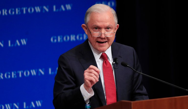 Attorney General Jeff Sessions said Wednesday that NFL should require players to stand during the national anthem. (AP Photo/Manuel Balce Ceneta)