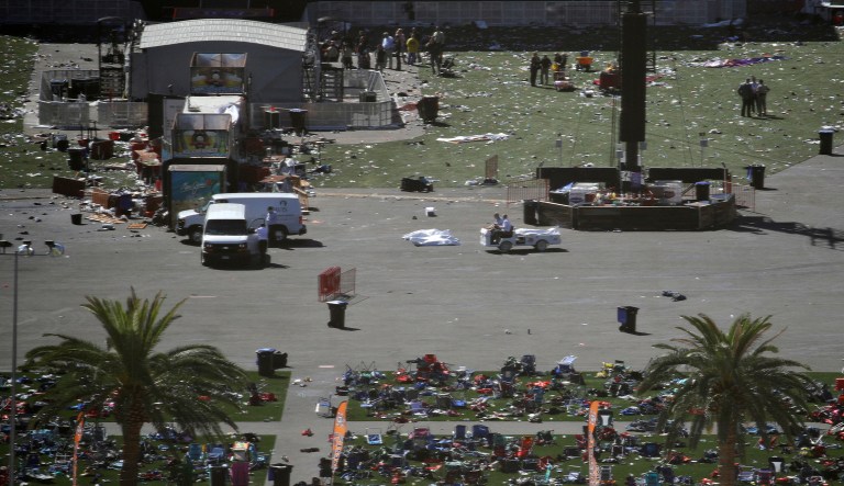 The scene of a mass shooting at a music festival on the Las Vegas Strip. Terrorism experts are reacting cautiously to an Islamic State claim that the gunman was a 