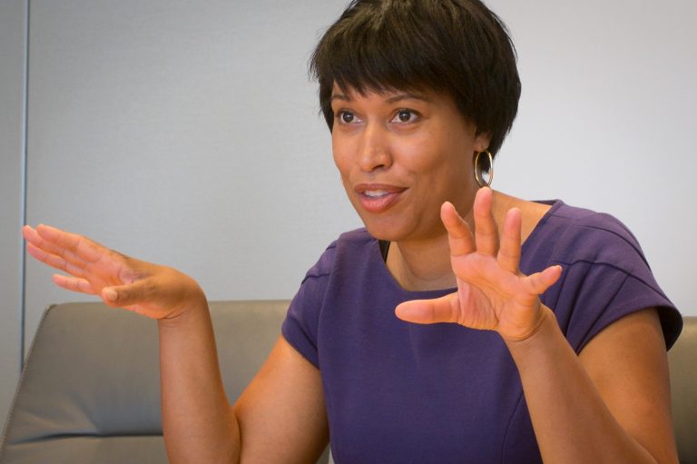 Washington Democratic Mayoral candidate Muriel Bowser answers questions during an interview with the Associated Press in Washington, June 20, 2014. (AP Photo/J. David Ake)