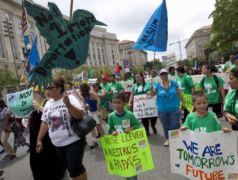 More than 130 people were arrested outside the White House Thursday for staging a protest to demand that President Obama take executive action on immigration reform. (AP Photo)