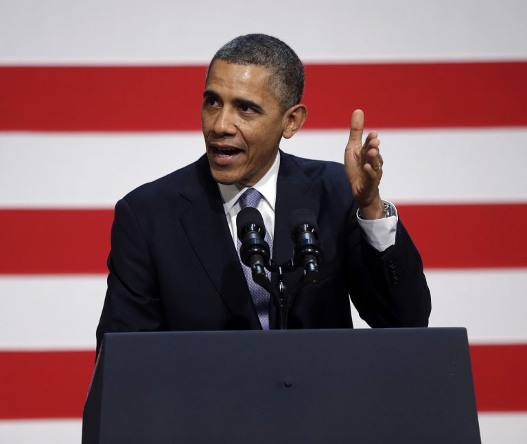 President Obama speaks during a Democratic Party fundraiser in San Francisco on Monday. (AP Photo/Pablo Martinez Monsivais)