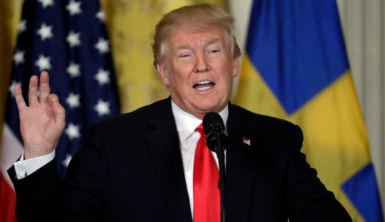 President Trump roundly criticized the European Union, which is said to be preparing retaliatory tariffs on popular U.S. brands if Trump proceeds with his plan to install 25 percent and 10 percent tariffs on steel and aluminum imports, respectively. (AP Photo/Evan Vucci)