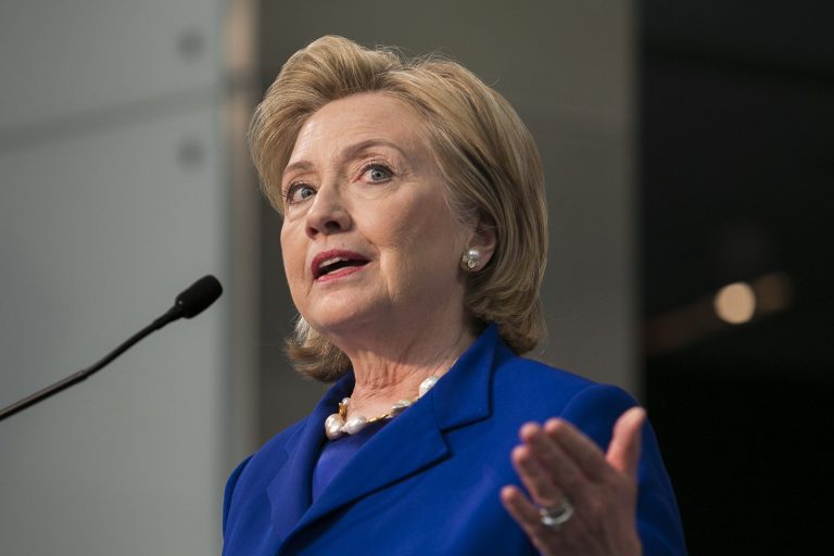 Hillary Clinton speaks at a naturalization ceremony at the American History Museum in Washington D.C., on Tuesday.