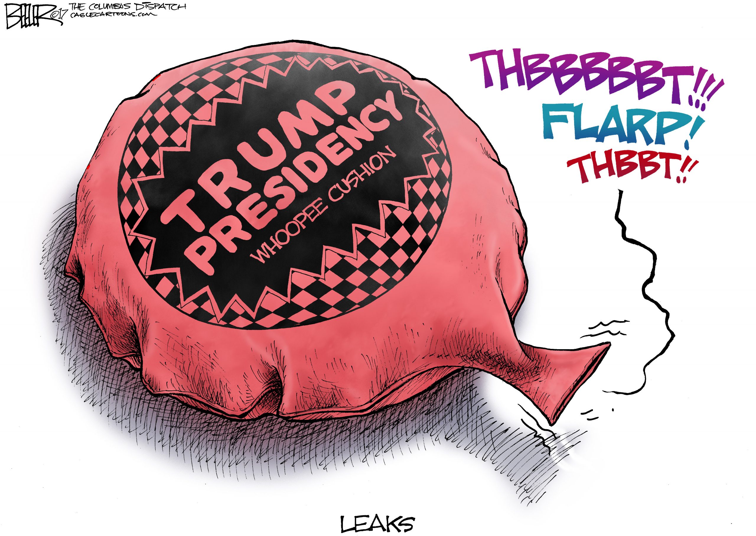 Editorial cartoon: Trump presidency whoopee cushion