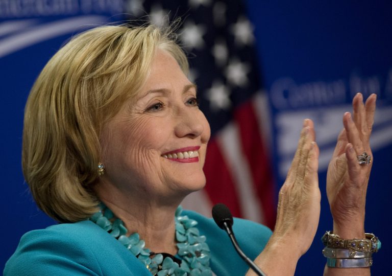 Former Secretary of State Hillary Rodham Clinton speaks at a forum sponsored by the Center for American Progress in Washington, Thursday, Sept. 18, 2014. Clinton said Thursday that voters need to turn pay inequity and women's economic security into a political movement in the November elections and beyond, pointing to an issue that could animate a future presidential campaign.   (AP Photo/Molly Riley)