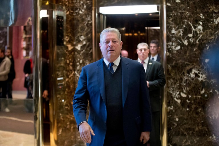 Former Vice President Al Gore speak to members of the media after meeting with Ivanka Trump and President-elect Trump. (AP Photo/Andrew Harnik)