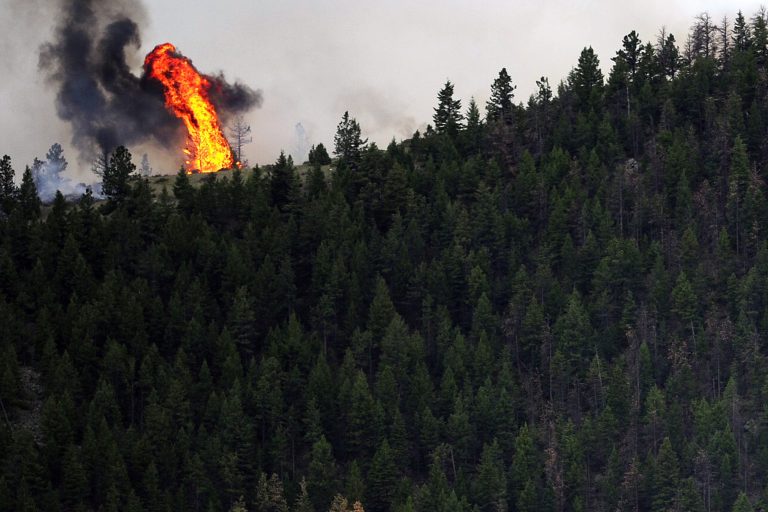   The High Park fire burns in Poudre Canyon, as seen from Glacier View Meadows, west of Fort Collins, Colo. on Tuesday, June 12, 2012. The fire has now burned more than 40,000 acres encompassing more than 65 square miles. (AP Photo/The Denver Post, Aaron Ontiveroz) MAGS OUT; TV OUT; INTERNET OUT  