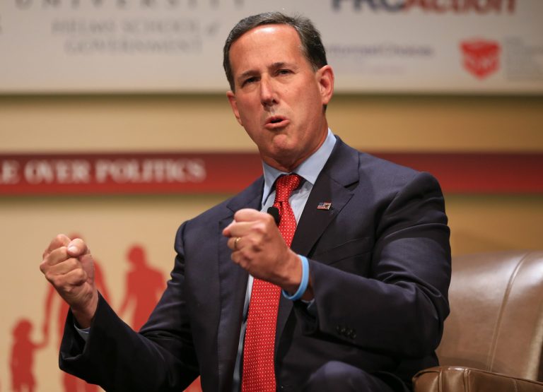 Republican presidential candidate Rick Santorum speaks at the Family Leadership Summit in Ames, Iowa, Saturday, July 18, 2015. (AP Photo)Â 