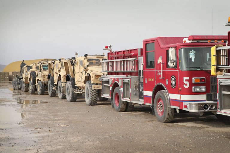 Vehicles at a site near Kandahar in March. The facility is responsible for shipping military equipment back to the U.S. after it has been damaged or is no longer need in Afghanistan. (Getty images)