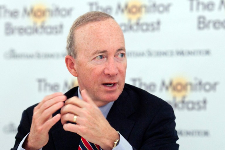 Purdue University President Mitch Daniels. Michael Bonfigli/The Christian Science Monitor.