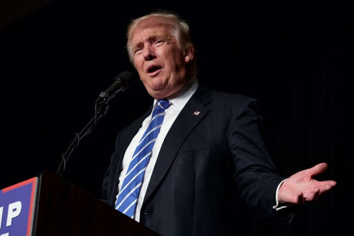 Donald Trump's campaign fired away at Hillary Clinton on Thursday minutes after she accepted the Democratic presidential nomination. (AP Photo/Evan Vucci)