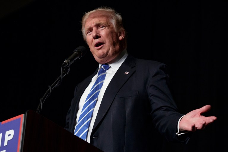 Donald Trump's campaign fired away at Hillary Clinton on Thursday minutes after she accepted the Democratic presidential nomination. (AP Photo/Evan Vucci)