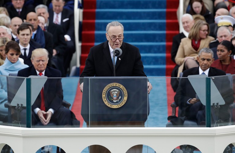 Senator Chuck Schumer, D-NY speaks during the 58th Presidential Inauguration at the U.S. Capitol in Washington, Friday, Jan. 20, 2017. (AP Photo/Patrick Semansky)