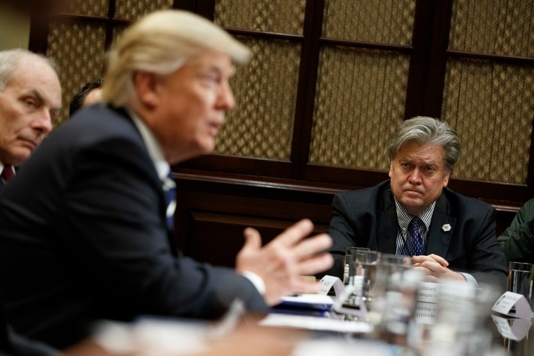 Without Bannon-like figures in the White House, emulating a Romney becomes two of his only three options. (AP Photo/Evan Vucci)