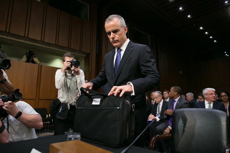 Acting FBI Director Andrew McCabe arrives at a Senate Intelligence Committee hearing on Capitol Hill Thursday, May 11, 2017, before he testifying on worldwide threats to the United States. (Graeme Jennings/Examiner)