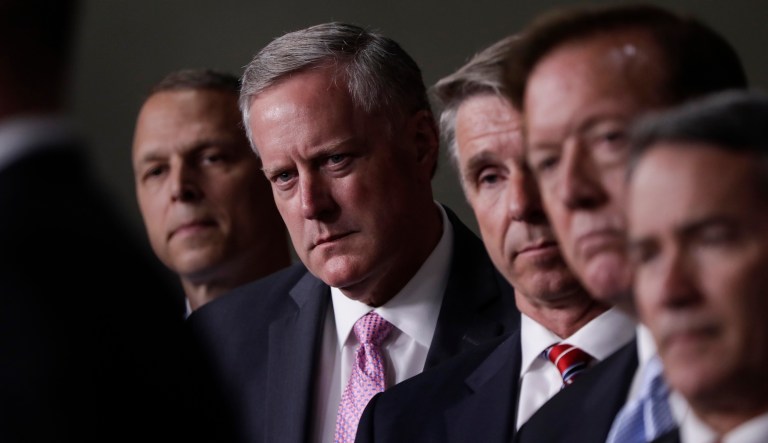 Rep. Mark Meadows, R-N.C., chairman of the conservative House Freedom Caucus, said enough members of the caucus opposed a short-term spending bill as written Wednesday to prevent Speaker Paul Ryan, R-Wisc., from passing it on a party-line vote. (AP Photo/J. Scott Applewhite)