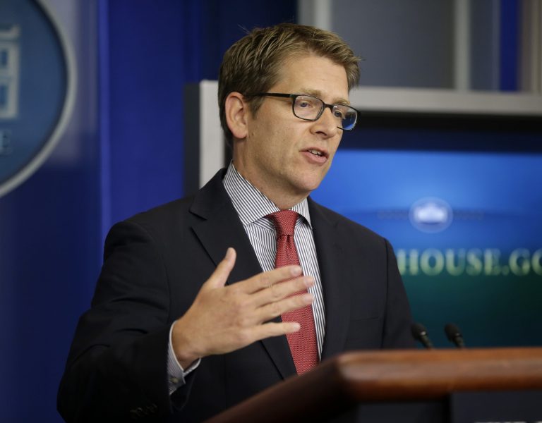 White House press secretary Jay Carney reiterated President Obama's desire to pass gun control legislation, though he sounded cautious about appearing to use the Navy Yard shooting to political advantage. (AP Photo/Pablo Martinez Monsivais)
