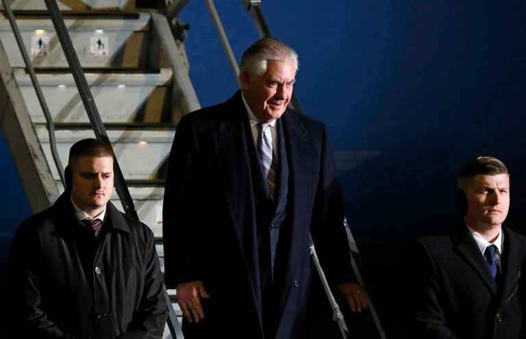Secretary of State Rex Tillerson arrives at Haneda international airport in Tokyo, as the first stop of his tour to Asia. (Toru Hanai/Pool Photo via AP)