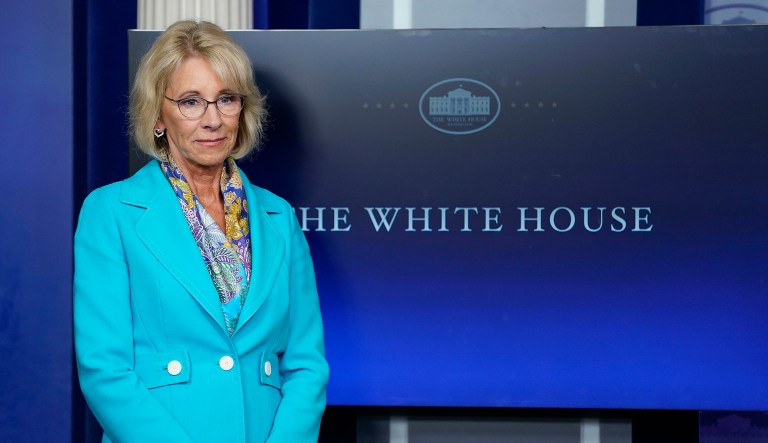DeVos is doing the opposite of what the Hill's headline suggests. (AP Photo/Pablo Martinez Monsivais)