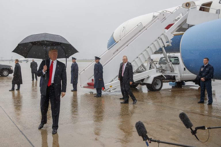 President Donald Trump speaks at Andrews Air Force Base, Md., after firing his Chief of Staff Reince Priebus and naming Secretary of Homeland Security John Kelly as his new Chief of Staff, Friday, July 28, 2017. (AP Photo/Evan Vucci)