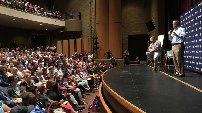 Republican Rep. Darrell Issa speaks at a Town Hall meeting on Saturday in San Juan Capistrano. Calif. (Matt Masin/Orange County Register via AP)