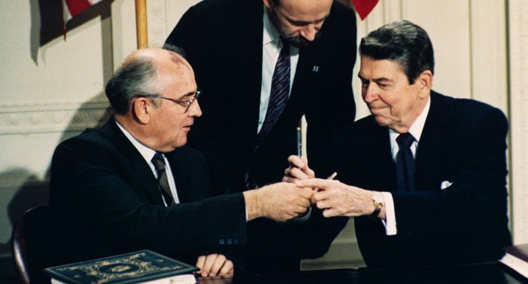 Rudy Giuliani likened Donald Trump's praise of Russian President Vladimir Putin to the relationship between Ronald Reagan and former Soviet leader Mikhail Gorbachev. (AP Photo/Bob Daugherty, File)