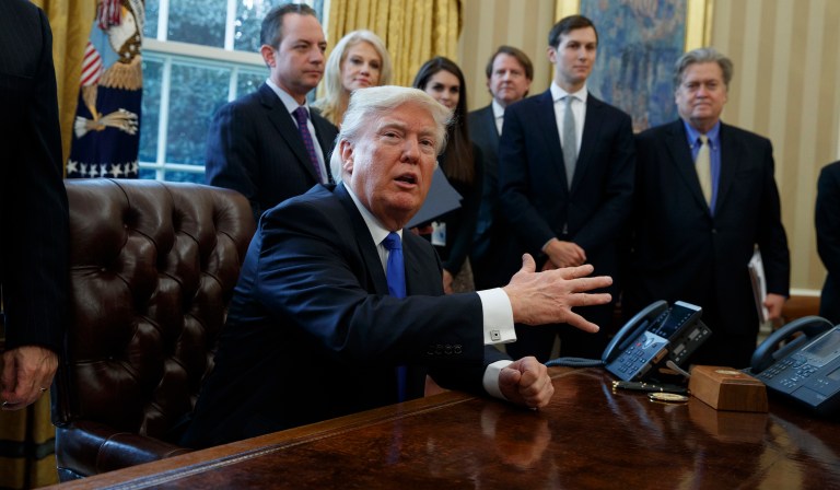 A federal appeals court decided to keep in place the temporary restraining order halting President Trump's immigration ban as other proceedings move through the lower courts. (AP Photo/Evan Vucci)