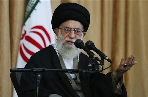 In this photo released by an official website of the Iranian supreme leader's office, supreme leader Ayatollah Ali Khamenei addresses  a large group of Basij militia, during his tour in northeastern Iran, on Monday, Oct. 15, 2012. Iranian officials have made no secret about their desire to reopen nuclear talks with the U.S. and other world powers as economic sanctions dig deeper _ with Iran's supreme leader even depicting his envoys as waiting at the negotiating table. Khamenei has said Iran will withstand the 