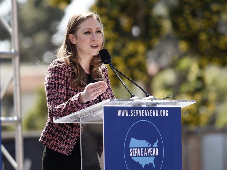 Chelsea Clinton, vice chair of the Clinton Foundation, addresses the audience at the launch of ServiceNations's 
