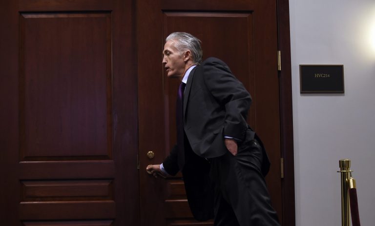 House Select Committee on Benghazi Chairman Rep. Trey Gowdy, R-S.C., arrives on Capitol Hill in Washington, Tuesday, June 16, 2015. (AP Photo/Susan Walsh)