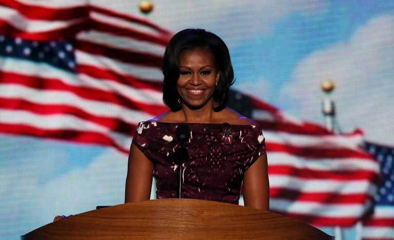 CHARLOTTE, NC - SEPTEMBER 06:  First lady Michelle Obama introduces Democratic presidential candidate, U.S. President Barack Obama during the final day of the Democratic National Convention at Time Warner Cable Arena on September 6, 2012 in Charlotte, North Carolina. The DNC, which concludes today, nominated U.S. President Barack Obama as the Democratic presidential candidate.  (Photo by Alex Wong/Getty Images)