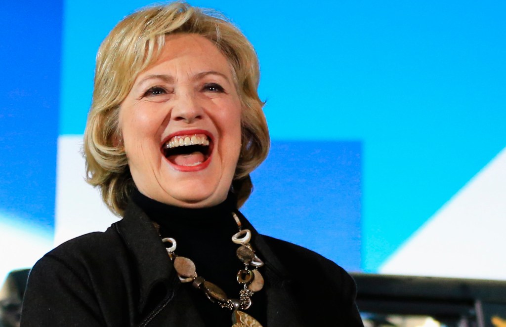Clinton can’t help laughing at Bush and Trump