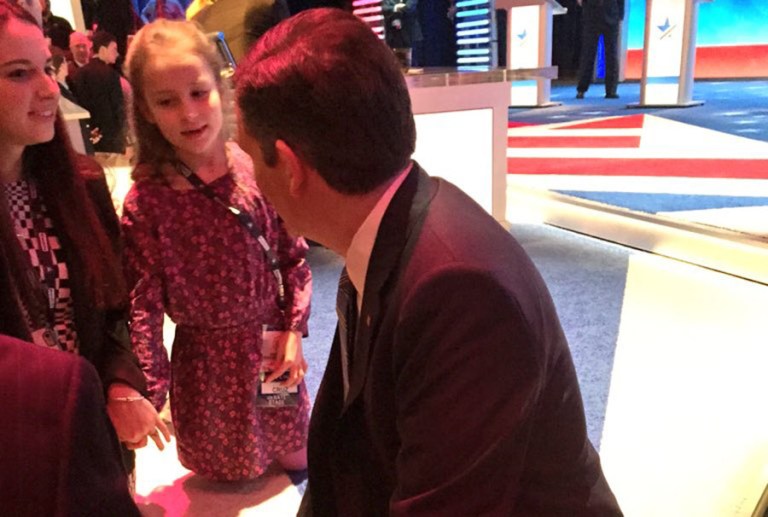 The moment was caught on camera by a reporter present inside the debate hall. (Benny Johnson/Image courtesy Twitter)