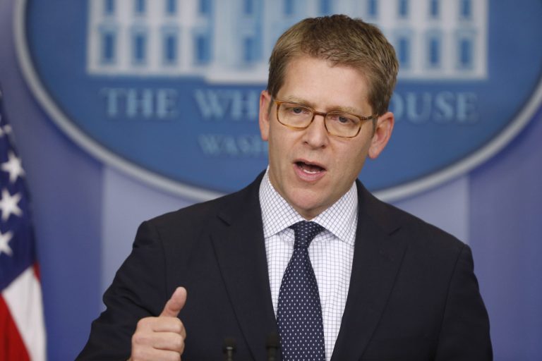 White House press secretary Jay Carney briefs reporters at the White House in Washington, Monday, April 8, 2013. (AP Photo/Charles Dharapak)