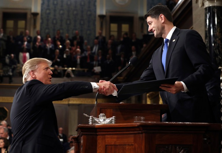 The president's remarks could be read as implicit support for House Speaker Paul Ryan's border adjustment. (Jim Lo Scalzo/Pool Image via AP)