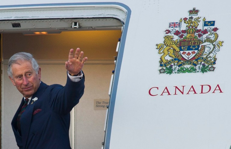 Prince Charles waves just before leaving Winnipeg Canada Wednesday May 21, 2014.(AP Photo/The Canadian Press, David Lipnowski)