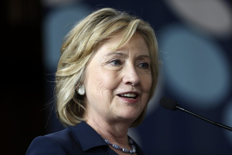 Former Secretary of State Hillary Clinton is leading several potential Republican presidential nominees, a Monmouth University poll finds, but with less than half the vote. (AP File)