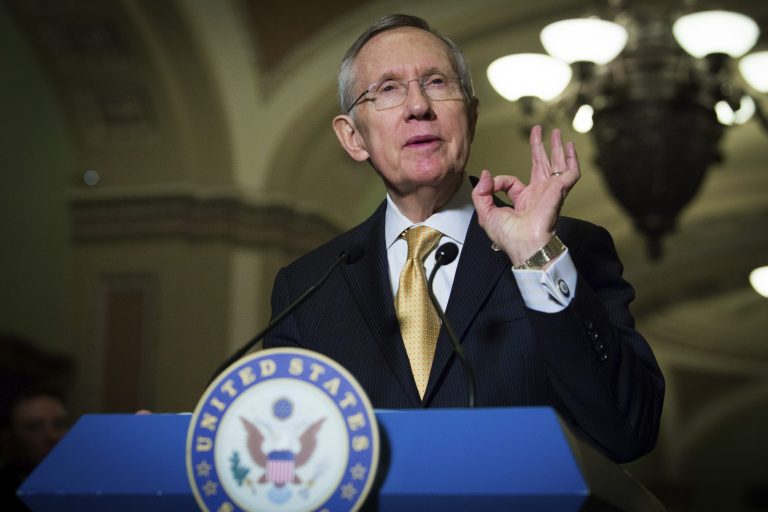 Senate Majority Leader Harry Reid, D-Nev., holds a post-vote press conference with reporters Tuesday. Efforts to pass an extension of expired unemployment benefits have stalled, and the clock is ticking down towards recess next week. (Photo: Graeme Jennings/Washington Examiner)