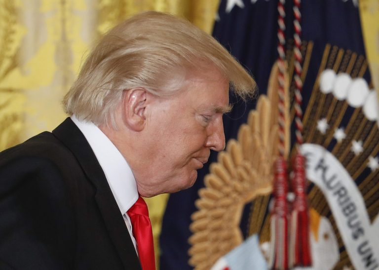 President Donald Trump walks off stage at the conclusion of a news conference in the East Room of the White House in Washington, Thursday, Feb. 16, 2017. (AP Photo/Pablo Martinez Monsivais)