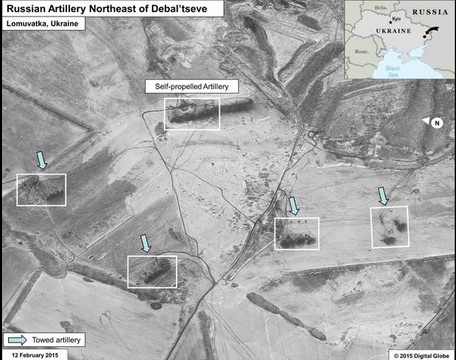 Satellite image photos of purported Russian artillery positions in Ukraine (US Mission to NATO twitter feed)