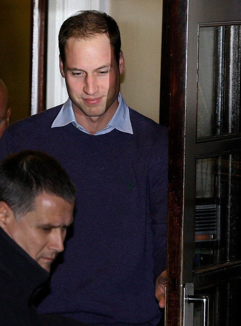   Britain's Prince William leaves a hospital in central London, Tuesday, Dec. 4, 2012. Kate, The Duchess of Cambridge is being treated at the hospital for severe morning sickness. (AP Photo/Kirsty Wigglesworth)  