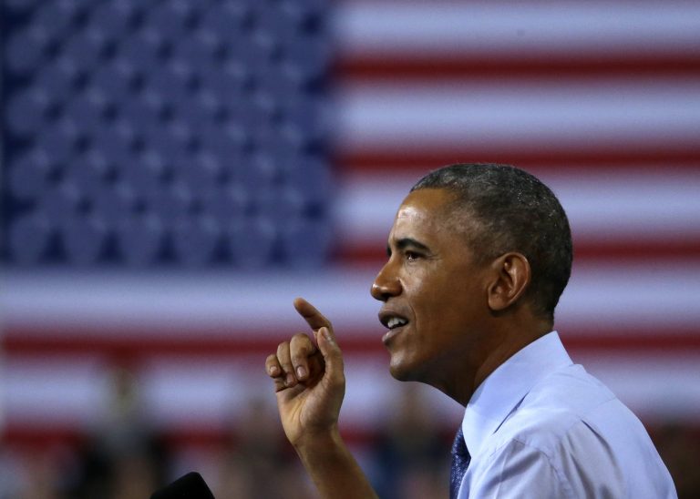 President Obama speaks during a visit to the University of Kansas Thursday in Lawrence, Kan. (AP Photo/Charlie Riedel)