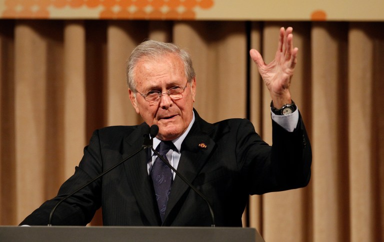 Donald Rumsfeld is now the highest-ranking member of the George W. Bush administration to endorse Donald Trump. (AP Photo/Wally Santana)