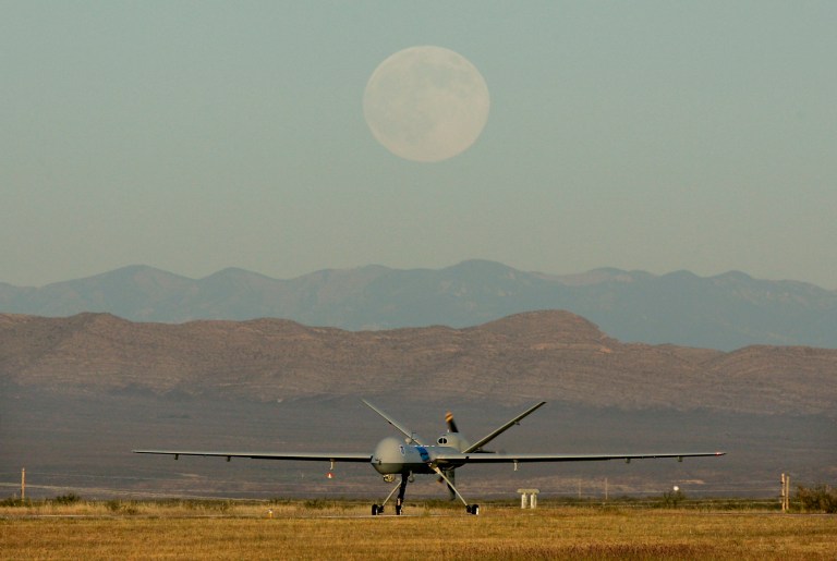 A Predator drone unmanned aerial vehicle gets ready for takeoff on a U.S. Customs Border Patrol border mission from Fort Huachuca, Ariz., on Oct. 25, 2007.ÃÂ President Obama told the U.N. on Tuesday that he has limited the use of drones, but added several caveats.ÃÂ (AP Photo/Ross D. Franklin)
