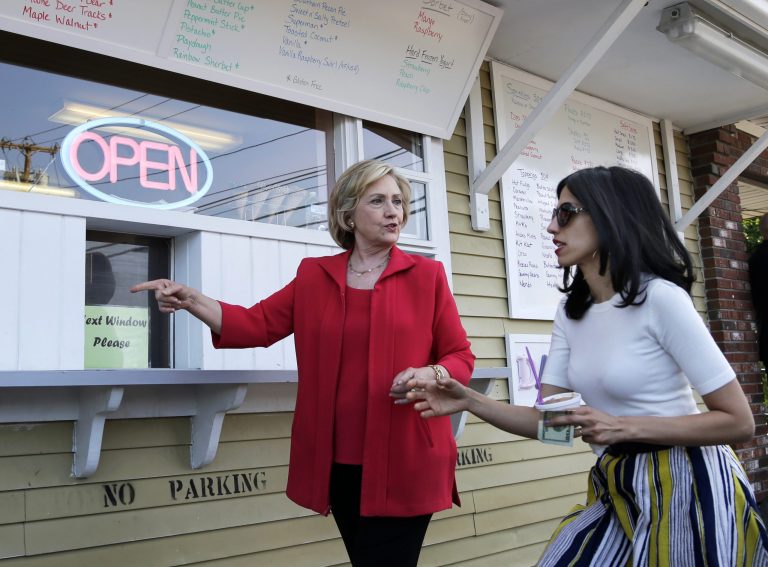 As Huma Abedin planned a series of meetings and speeches for Hillary Clinton to attend during her swing through Dublin and Belfast, she also coordinated with one of her colleagues at Teneo Strategies. (AP Photo)Â 